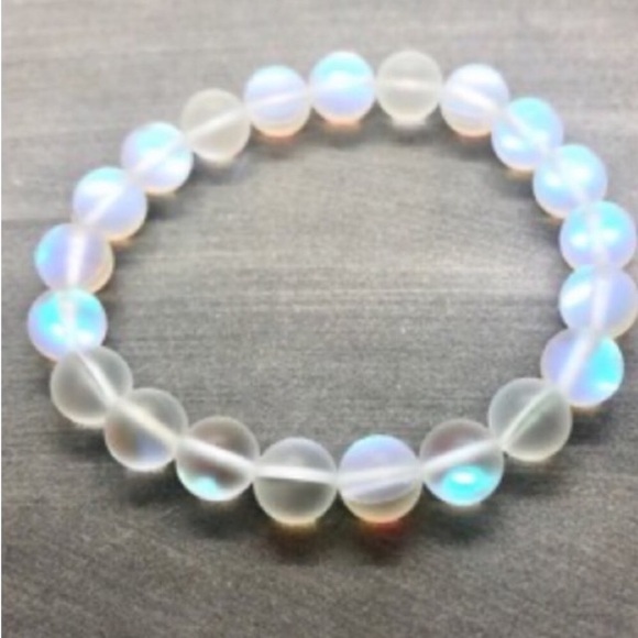 Iridescent Frosted Matte AB Glass Stretch Bracelet - Picture 2 of 8